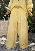 Haftowane Nohavice wide leg boho Ti Amo žlté