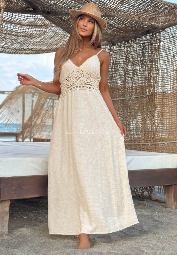 Visk&oacute;zov&eacute; &scaron;aty na ramienka s čipkou boho Island Desire svetlo b&eacute;žov&yacute;