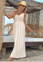 Šaty maxi na ramiączkach z koronką boho Island Desire svetlo béžový