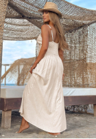 Šaty maxi na ramiączkach z koronką boho Island Desire svetlo béžový