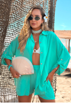Viskózová súprava košeľa a krátke šortky Summer Essence tyrkysový