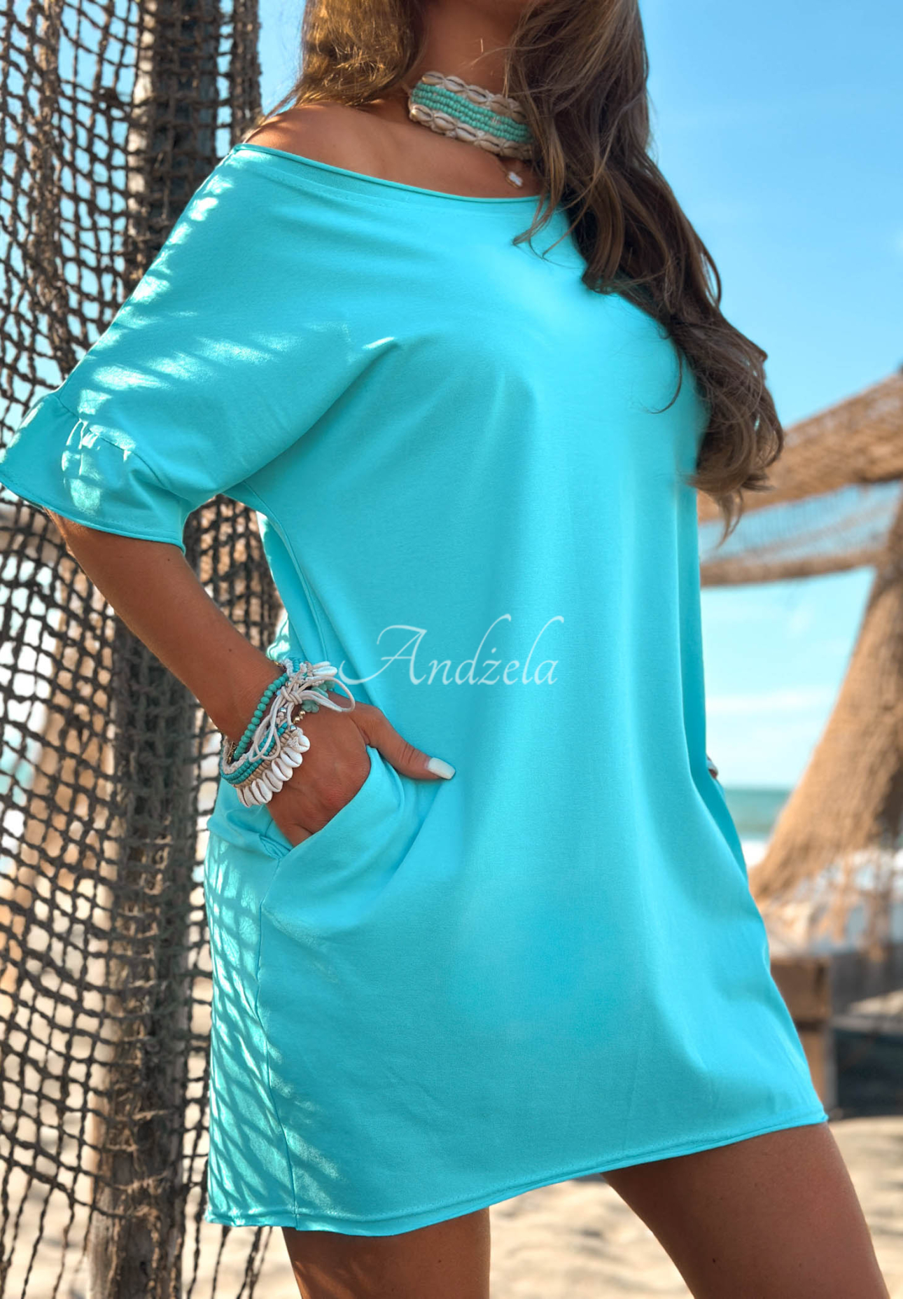 Bavlnené šaty s krátkymi rukávmi Morning Sun tyrkysová