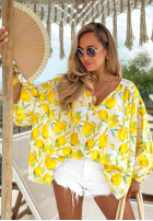 Blúzka oversize w cytrynki Iced Lemonade biało-žltá