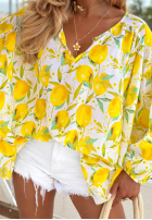 Blúzka oversize w cytrynki Iced Lemonade biało-žltá