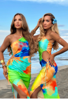 Asymetryczna Šaty maxi so vzormi Hawaii Papaya żółto-oranžová