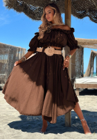 Súprava Blúzka Španielsky i Nohavice wide leg z paskiem Spanish Beauty červený