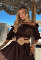 Súprava Blúzka Španielsky i Nohavice wide leg z paskiem Spanish Beauty červený