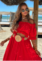Súprava Blúzka Španielsky i Nohavice wide leg z paskiem Spanish Beauty červený