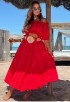 Súprava Blúzka Španielsky i Nohavice wide leg z paskiem Spanish Beauty červený