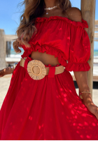 Súprava Blúzka Španielsky i Nohavice wide leg z paskiem Spanish Beauty červený