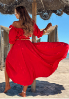 Súprava Blúzka Španielsky i Nohavice wide leg z paskiem Spanish Beauty červený