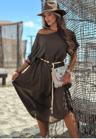 Šaty midi z plecionym paskiem Summer Diva čokoládová