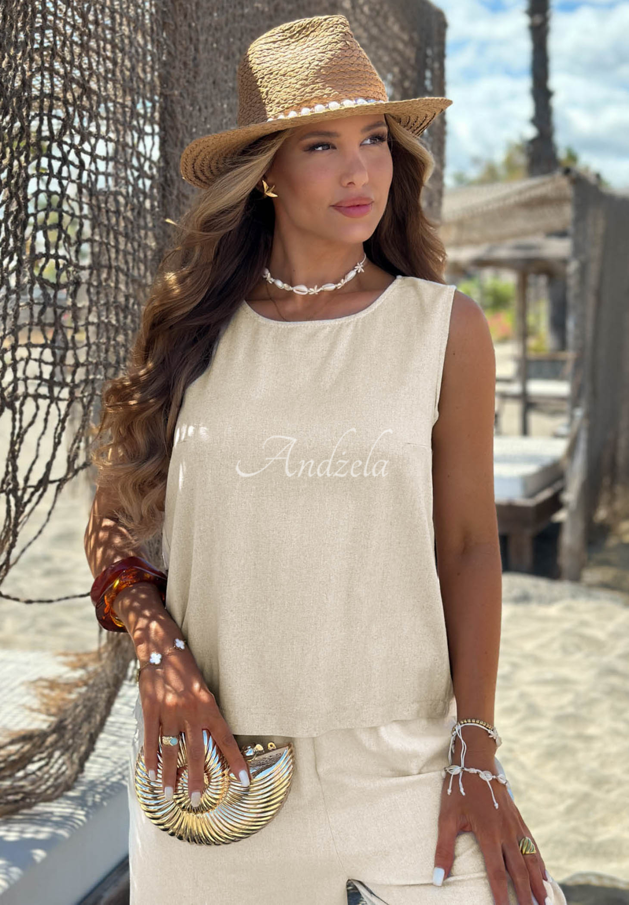 Ľanová súprava blúzka a nohavice Linen Whisper béžový