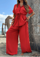 Súprava Košeľa ze ściągaczem i Nohavice wide leg Elite Summer čokoládový