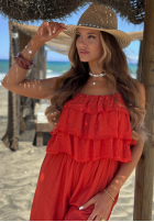 Dlhý Overal wide leg na ramiączkach z falbankami Ocean Charm béžový