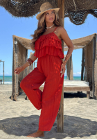 Dlhý Overal wide leg na ramiączkach z falbankami Ocean Charm béžový