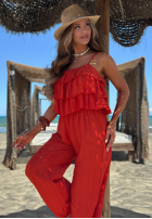 Dlhý Overal wide leg na ramiączkach z falbankami Ocean Charm béžový