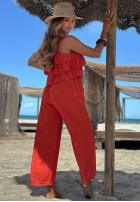 Dlhý Overal wide leg na ramiączkach z falbankami Ocean Charm béžový