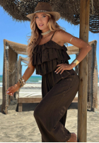 Dlhý Overal wide leg na ramiączkach z falbankami Ocean Charm béžový