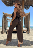 Dlhý Overal wide leg na ramiączkach z falbankami Ocean Charm béžový
