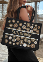 Pletená kabelka wyszywana koralikami boho Sunshine Beads béžová