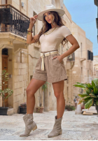 Krótkie látkové spodenki z paskiem Safari Sun béžové