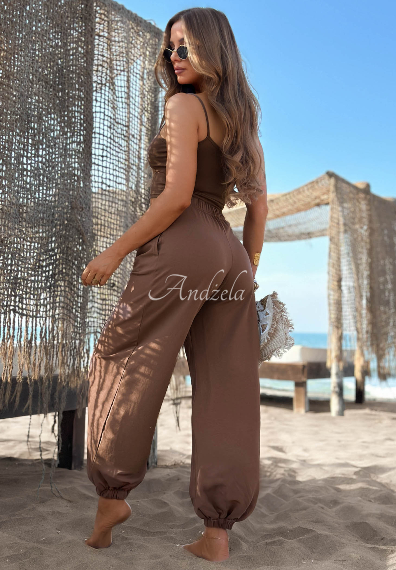 Bavlnené nohavice joggery Summer Wind čokoládové