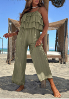 Dlhý Overal wide leg na ramiączkach z falbankami Ocean Charm béžový