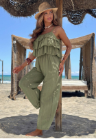 Dlhý Overal wide leg na ramiączkach z falbankami Ocean Charm béžový