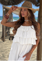 Dlhý Overal wide leg na ramiączkach z falbankami Ocean Charm béžový