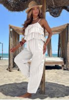 Dlhý Overal wide leg na ramiączkach z falbankami Ocean Charm béžový