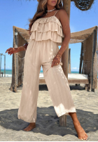 Dlhý Overal wide leg na ramiączkach z falbankami Ocean Charm béžový