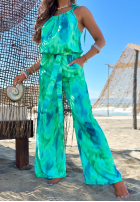 Dlhý Vzorovaný Overal z wiskozą Lagoon Breeze zielono-modrý