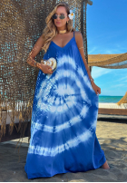 Šaty maxi na ramiączkach tie dye Deep Sea kobaltowo-Biela