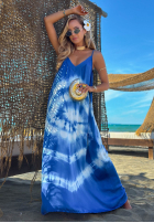 Šaty maxi na ramiączkach tie dye Deep Sea kobaltowo-Biela