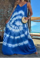 Šaty maxi na ramiączkach tie dye Deep Sea kobaltowo-Biela