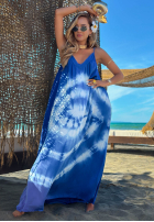 Šaty maxi na ramiączkach tie dye Deep Sea kobaltowo-Biela