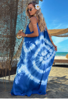 Šaty maxi na ramiączkach tie dye Deep Sea kobaltowo-Biela