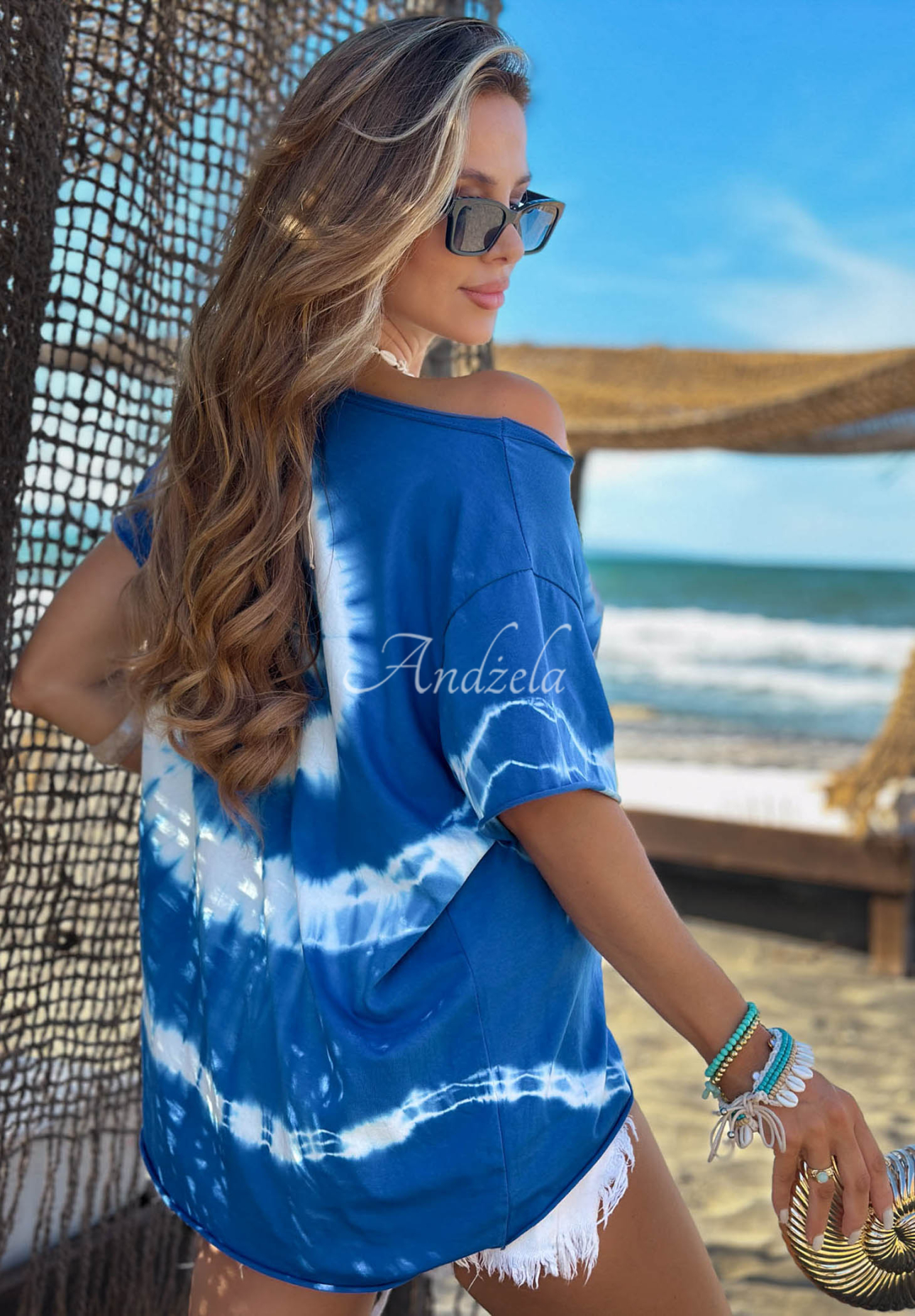 Bavlnené tričko tie dye Deep Sea kobaltovo-biele