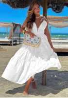 Šaty maxi na ramiączkach z falbankami Summer Pearl béžová