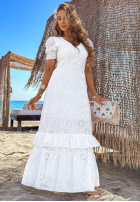 Ażurowa Šaty maxi z bufkami boho Pearl Glow Biela