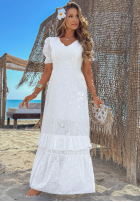 Ażurowa Šaty maxi z bufkami boho Pearl Glow Biela