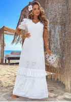 Ażurowa Šaty maxi z bufkami boho Pearl Glow Biela