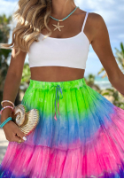 Kolorowa Sukňa  maxi z falbankami tie dye Cactus Bloom zielono-kobaltová