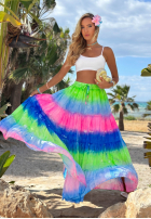Kolorowa Sukňa  maxi z falbankami tie dye Cactus Bloom zielono-kobaltová