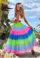 Kolorowa Sukňa  maxi z falbankami tie dye Cactus Bloom zielono-kobaltová