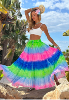 Kolorowa Sukňa  maxi z falbankami tie dye Cactus Bloom zielono-kobaltová