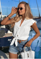 Ażurowa Košeľa z wiązaniem i falbankami boho Soft Summer Biela