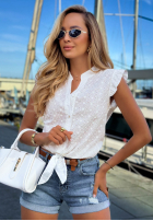 Ażurowa Košeľa z wiązaniem i falbankami boho Soft Summer Biela