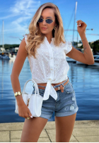 Ażurowa Košeľa z wiązaniem i falbankami boho Soft Summer Biela